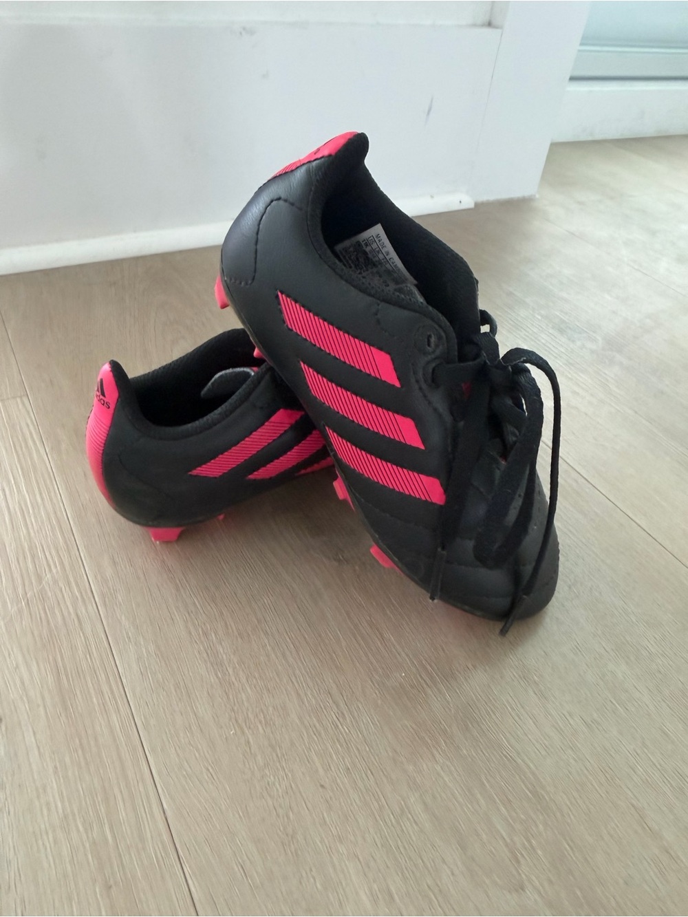 adidas Kids Black and Pink Soccer Cleats